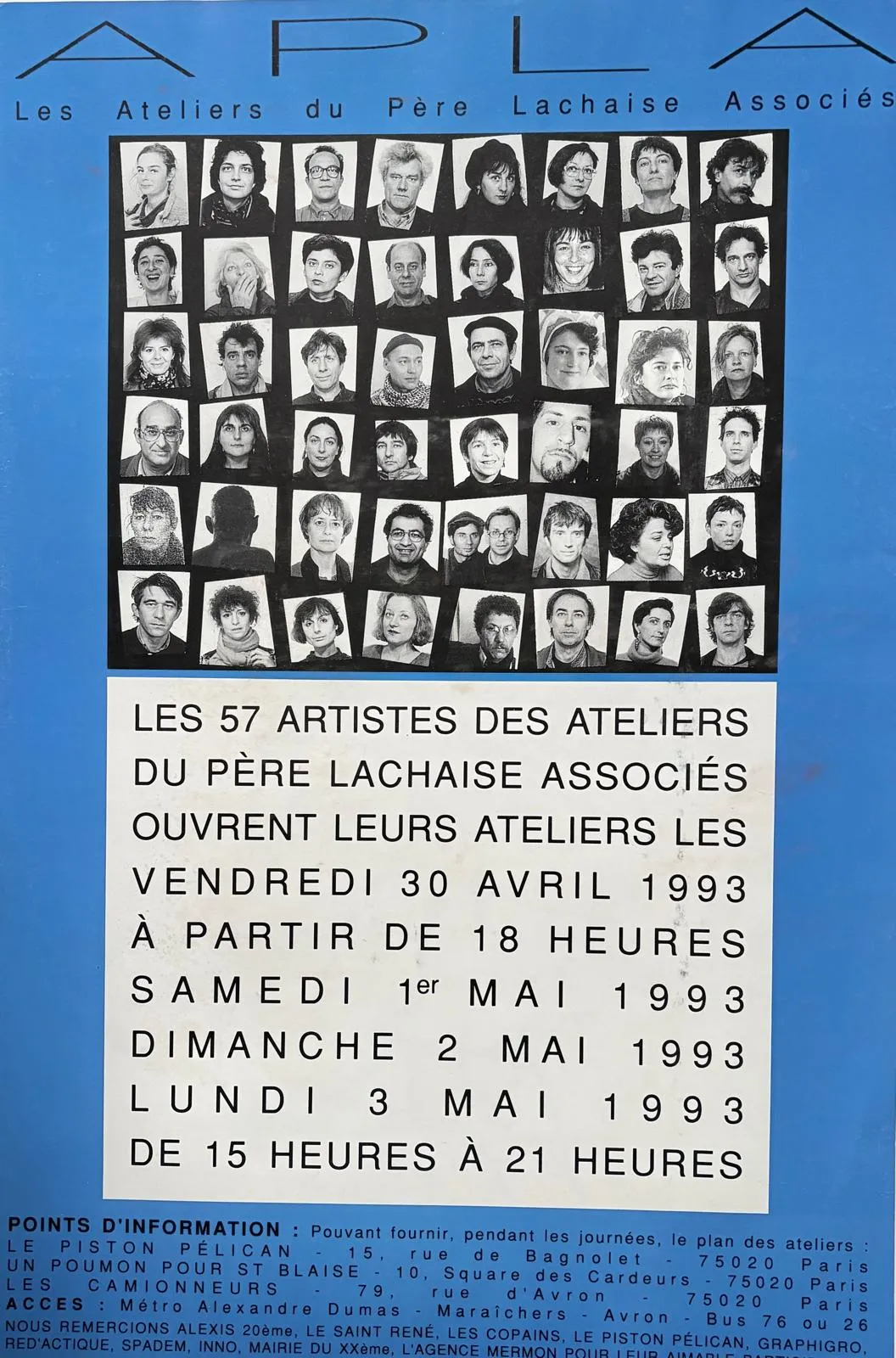 Affiche exposition Ateliers du Père Lachaise Associés — Portes ouvertes, Paris, 1993 avec Jean Luc Veret