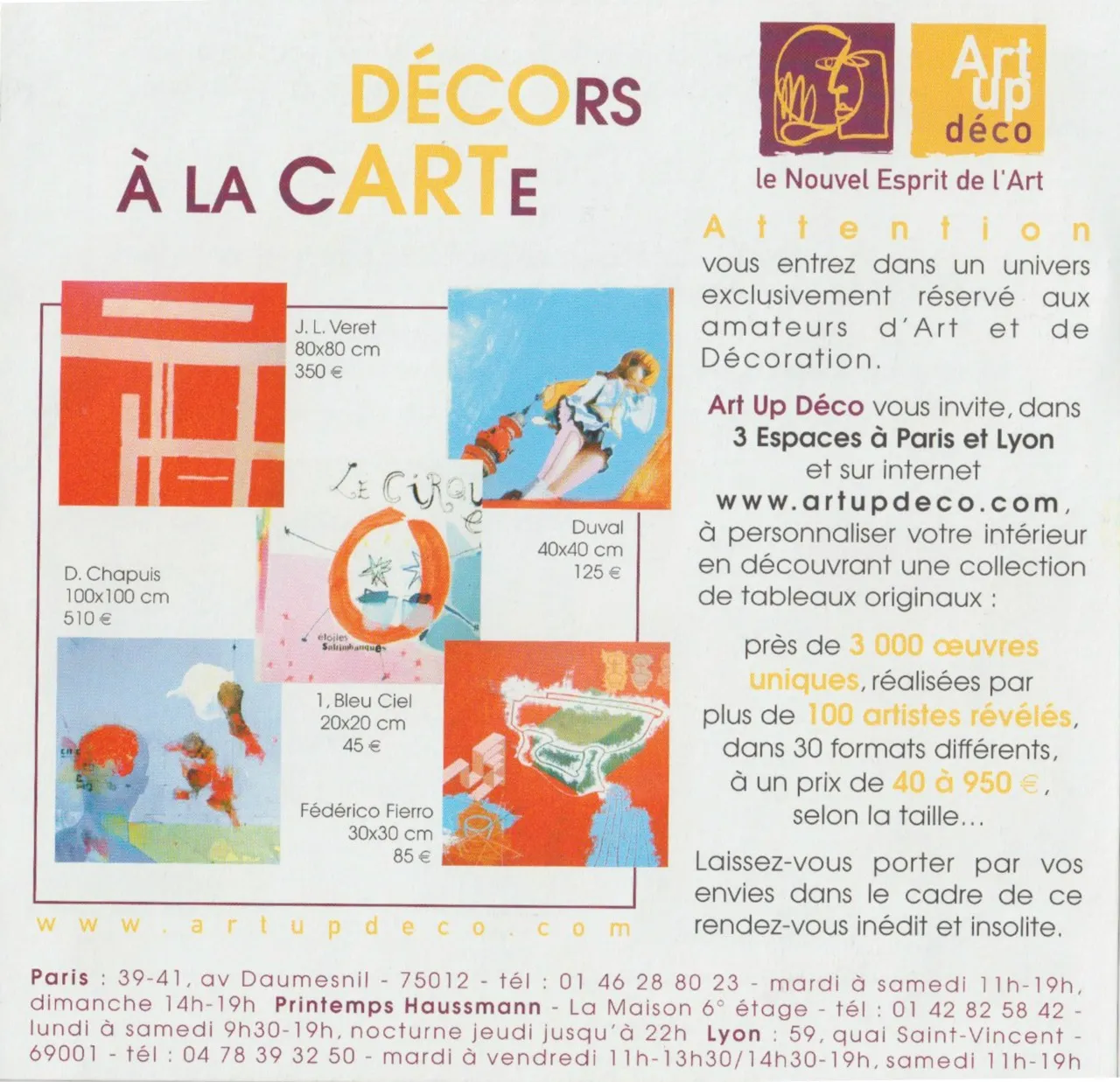 Carton invitation Galerie en ligne Art Up Déco Paris