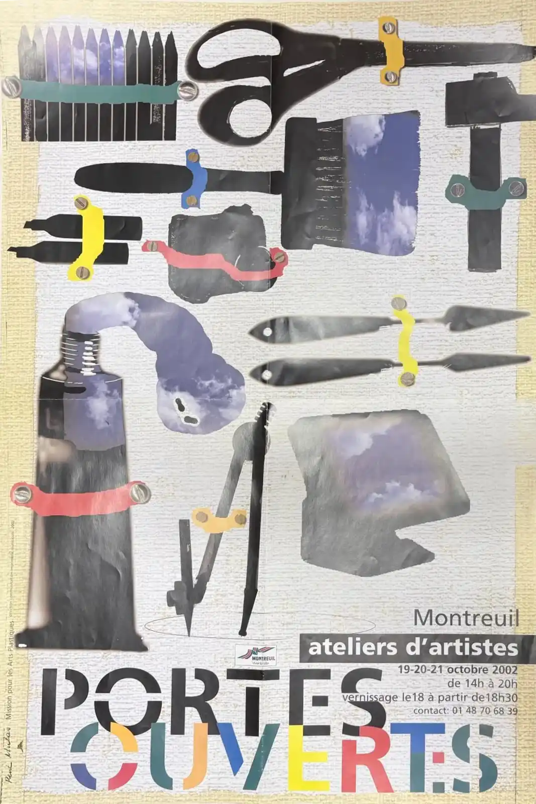 Affiche expositio Portes Ouvertes des Ateliers d’Artistes — Montreuil, octobre 2002 ave Jean Luc Veret